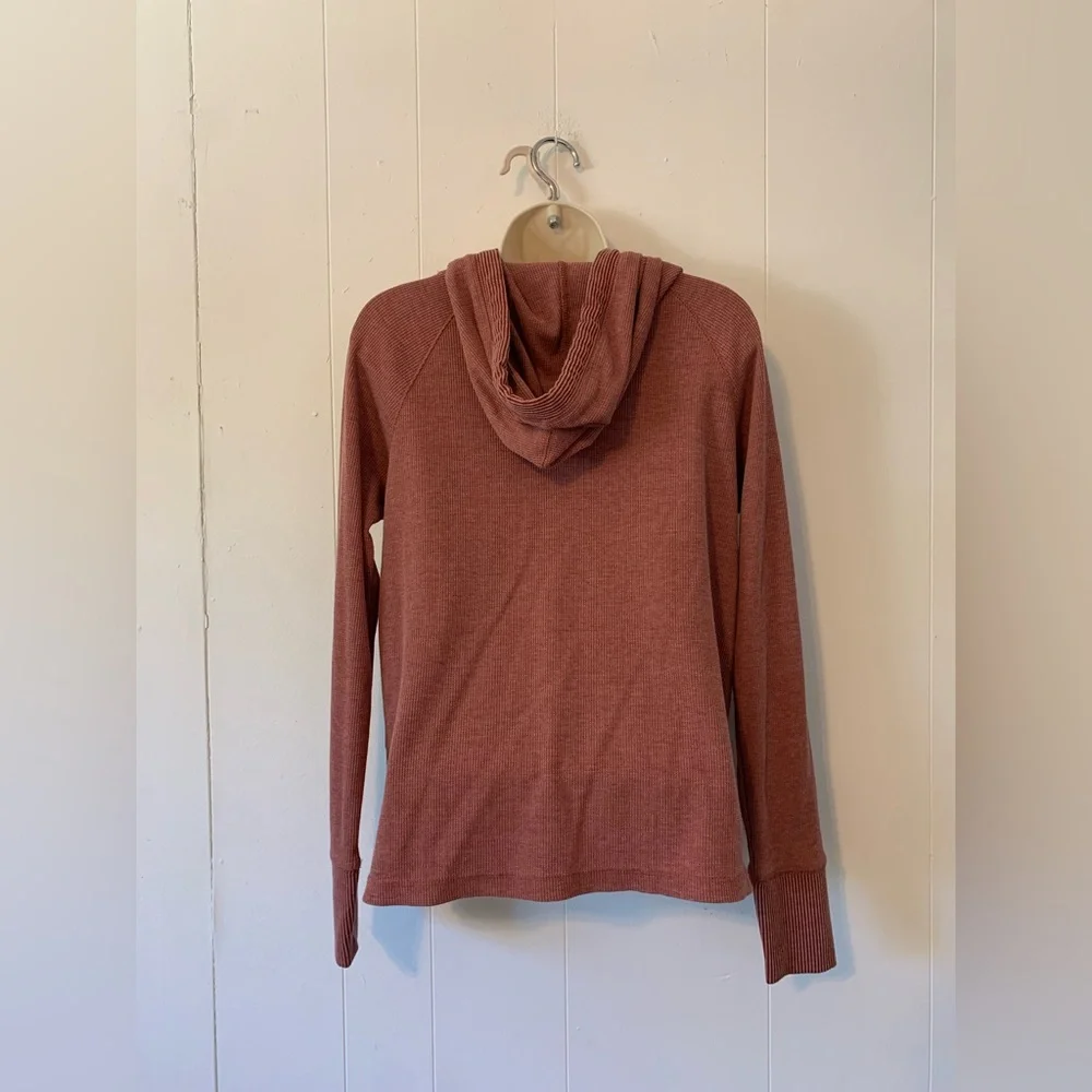 Prana Heathered Red Ribbed ORGANIC COTTON pullover Hoodie Top size S - Picture 4 of 5